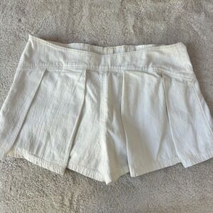 Free People Pleated Micro Skirt Womens‎ 0 Ivory 100% Cotton Mini Skort Boho Y2K
